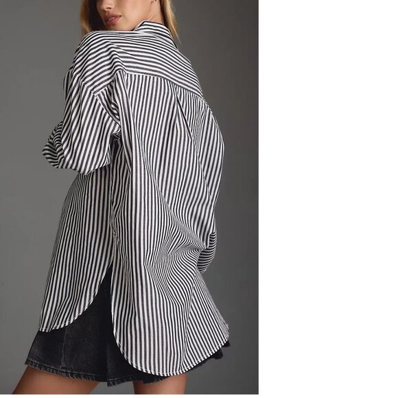 Anthropologie The Bennet Buttondown cotton Shirt buttondown  Maeve L black new - Picture 4 of 10